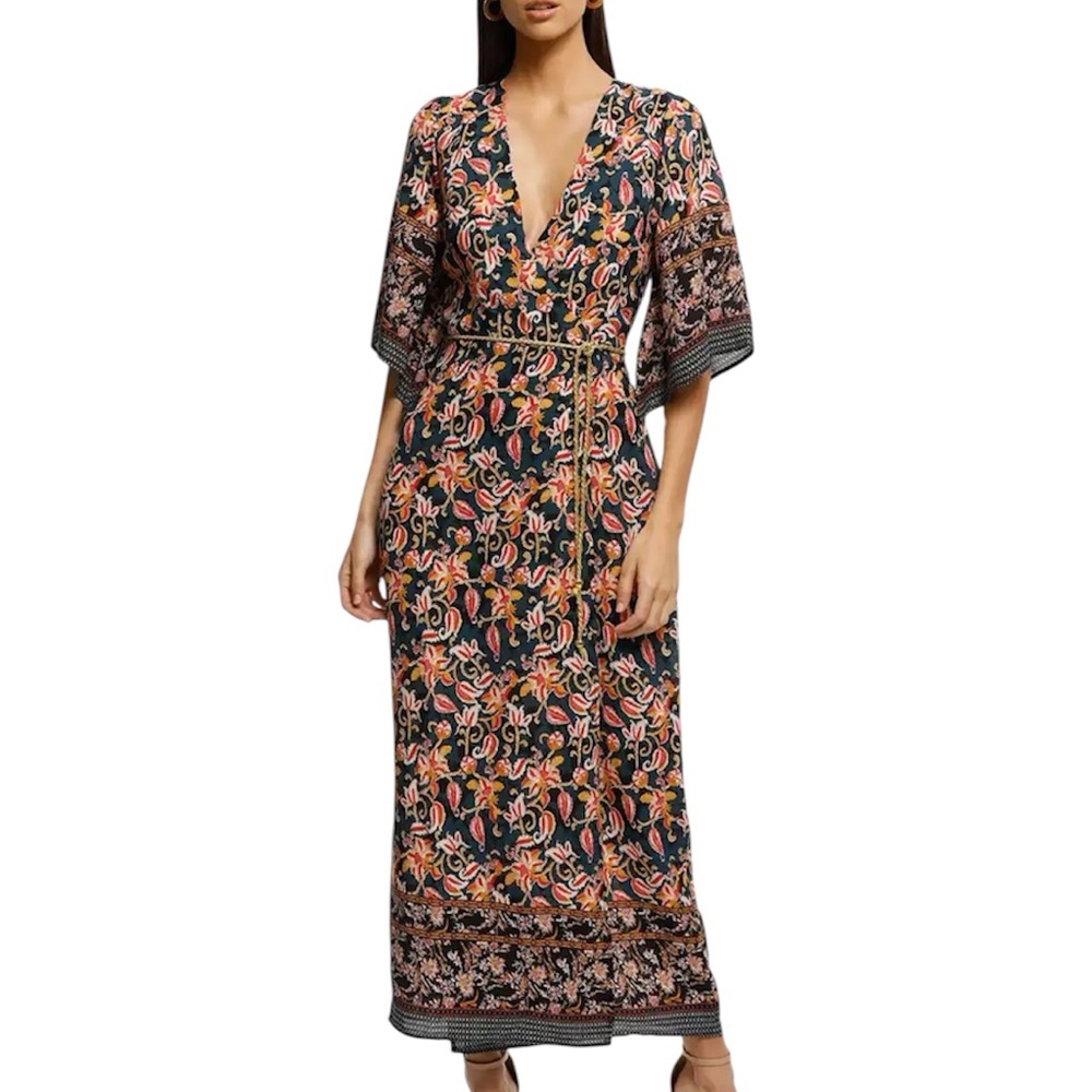 ALEXIA ADMOR Blue/Red Floral Paisley Kimono Robe, Size Large